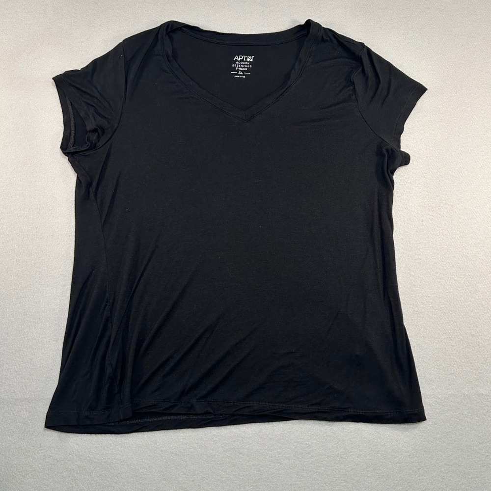 Apt. 9 V-Neck Top Women XL Black Basic Modern Essentials Short Sleeve Tee